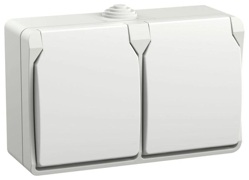 Розетка 2-м ОП Форс РСб22-3-ФБ 16А IP54 с заземл. защ. шторки бел. IEK ERS22-K01-16-54-DC ТехноИмпульс