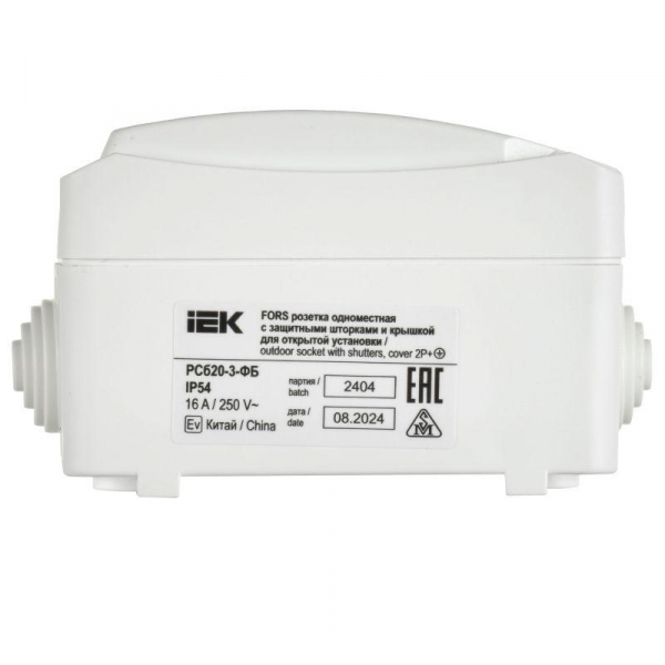 Розетка ОП Форс РСб20-3-ФБ 16А IP54 с заземл. защ. шторки бел. IEK ERS12-K01-16-54-DC ТехноИмпульс