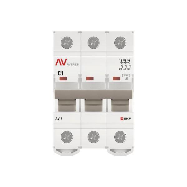 Выключатель автоматический модульный 3п C 1А 6кА AV-6 AVERES EKF mcb6-3-01C-av ТехноИмпульс