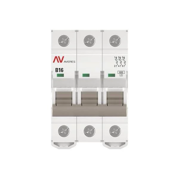 Выключатель автоматический модульный 3п B 16А 6кА AV-6 AVERES EKF mcb6-3-16B-av ТехноИмпульс