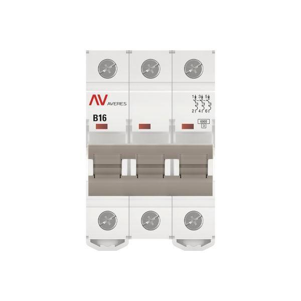 Выключатель автоматический модульный 3п B 16А 6кА AV-6 AVERES EKF mcb6-3-16B-av ТехноИмпульс
