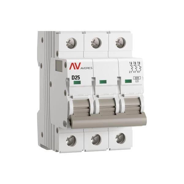 Выключатель автоматический модульный 3п D 25А 6кА AV-6 AVERES EKF mcb6-3-25D-av ТехноИмпульс