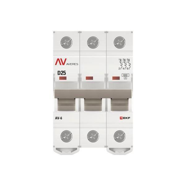 Выключатель автоматический модульный 3п D 25А 6кА AV-6 AVERES EKF mcb6-3-25D-av ТехноИмпульс