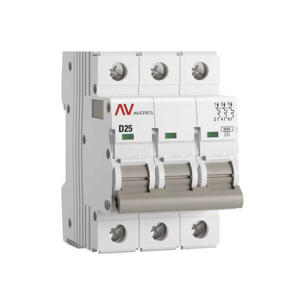 Выключатель автоматический модульный 3п D 25А 6кА AV-6 AVERES EKF mcb6-3-25D-av ТехноИмпульс