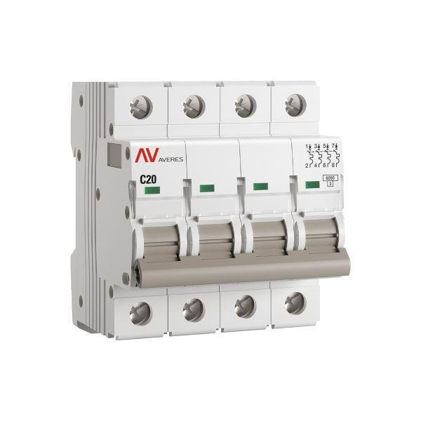 Выключатель автоматический модульный 4п C 20А 6кА AV-6 AVERES EKF mcb6-4-20C-av ТехноИмпульс