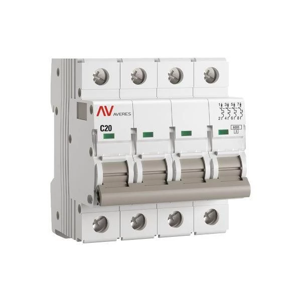 Выключатель автоматический модульный 4п C 20А 6кА AV-6 AVERES EKF mcb6-4-20C-av ТехноИмпульс