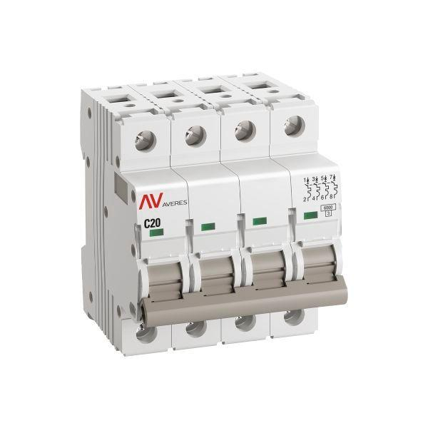 Выключатель автоматический модульный 4п C 20А 6кА AV-6 AVERES EKF mcb6-4-20C-av ТехноИмпульс
