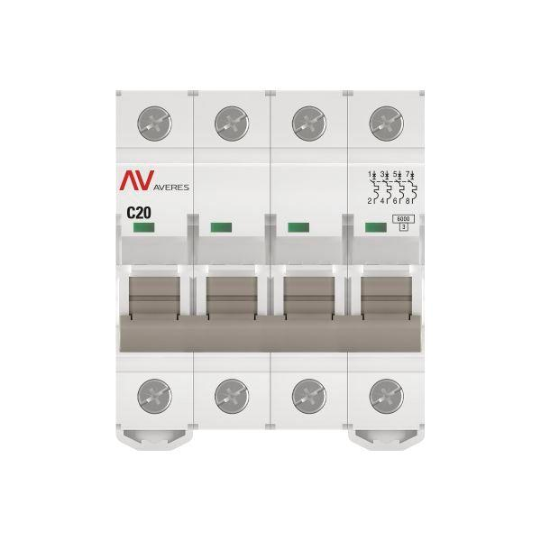 Выключатель автоматический модульный 4п C 20А 6кА AV-6 AVERES EKF mcb6-4-20C-av ТехноИмпульс