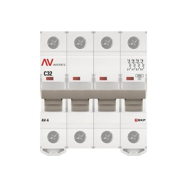 Выключатель автоматический модульный 4п C 32А 6кА AV-6 AVERES EKF mcb6-4-32C-av ТехноИмпульс