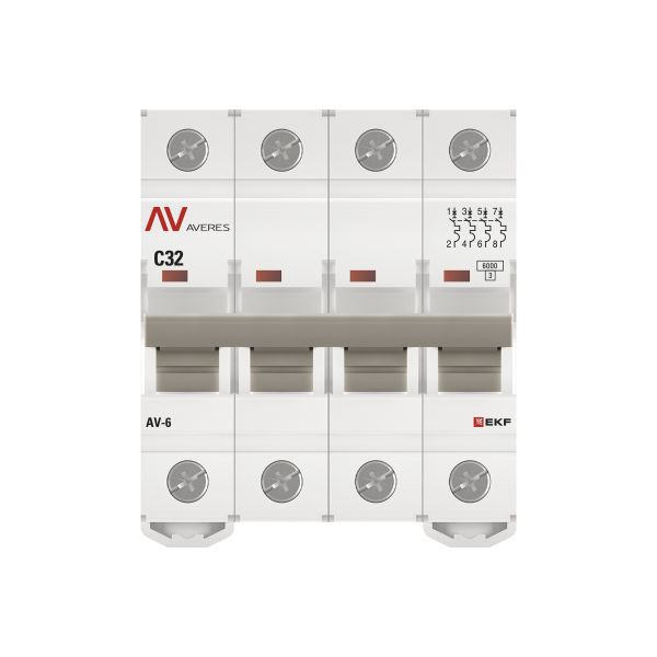 Выключатель автоматический модульный 4п C 32А 6кА AV-6 AVERES EKF mcb6-4-32C-av ТехноИмпульс