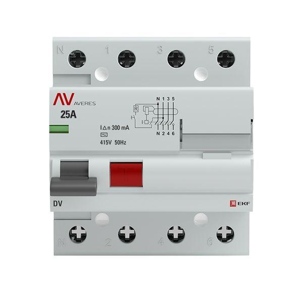 Выключатель дифференциального тока (УЗО) 4п 25А 300мА тип AC DV AVERES EKF rccb-4-25-300-ac-av ТехноИмпульс