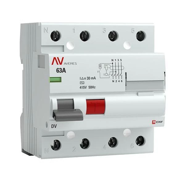 Выключатель дифференциального тока (УЗО) 4п 63А 30мА тип AC DV AVERES EKF rccb-4-63-30-ac-av ТехноИмпульс