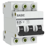 Выключатель автоматический модульный 3п B 25А 4.5кА ВА 47-29 Basic EKF mcb4729-3-25-B ТехноИмпульс