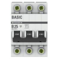 Выключатель автоматический модульный 3п B 25А 4.5кА ВА 47-29 Basic EKF mcb4729-3-25-B ТехноИмпульс