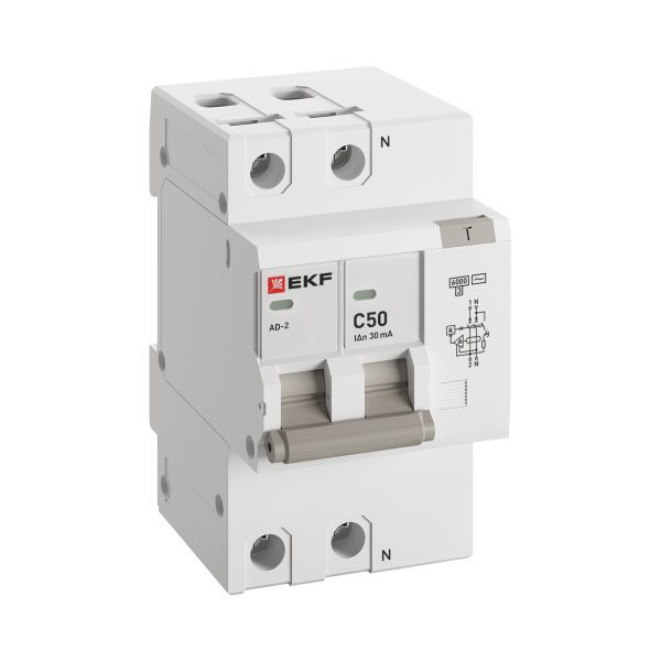 Выключатель автоматический дифференциального тока C 50А 30мА тип AC 6кА АД-2 (электрон.) защита 270В PROxima EKF DA2-6-50-30-pro ТехноИмпульс