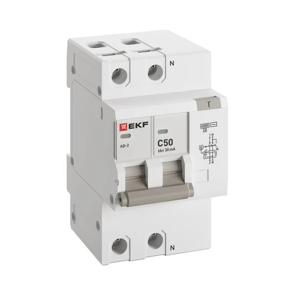 Выключатель автоматический дифференциального тока C 50А 30мА тип AC 6кА АД-2 (электрон.) защита 270В PROxima EKF DA2-6-50-30-pro ТехноИмпульс