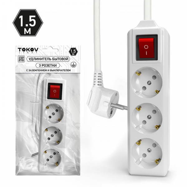 Удлинитель 3х1.5м с заземл. с выкл. 10А 3х1.5 TOKOV LIGHT TKL-C01-BU3-1.5-1.5-ZV ТехноИмпульс