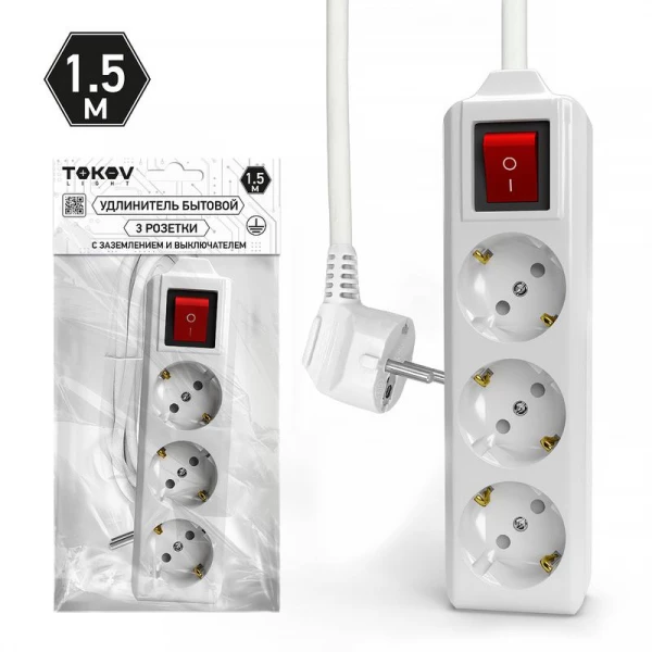 Удлинитель 3х1.5м с заземл. с выкл. 10А 3х1.5 TOKOV LIGHT TKL-C01-BU3-1.5-1.5-ZV ТехноИмпульс
