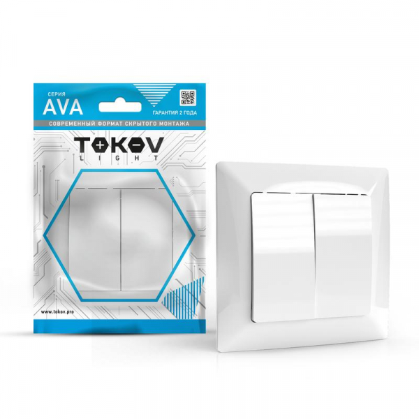 Выключатель 2-кл. СП AVA 10А IP20 в сборе бел. TOKOV LIGHT TKL-AV-V2F-C01 ТехноИмпульс