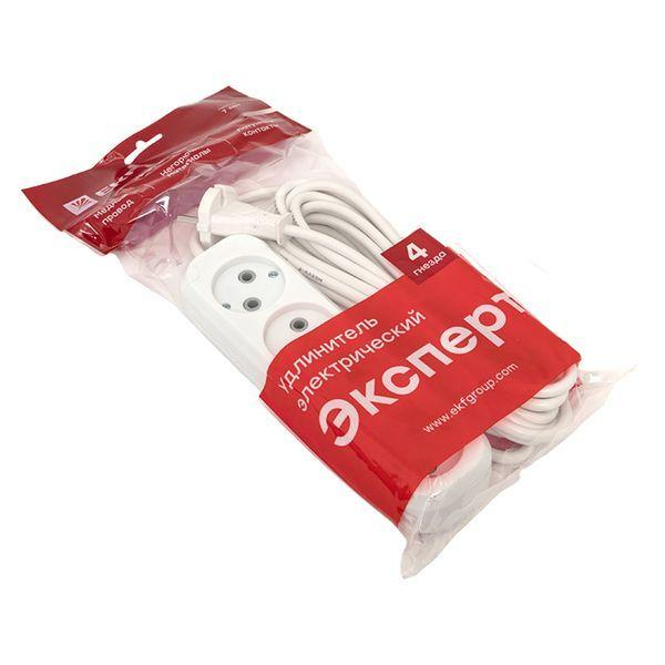 Удлинитель 4х5м без заземл. 10А IP20 Эксперт 2.2кВт ПВС 2х0.75 PROxima EKF UBA10-275-4-05 ТехноИмпульс