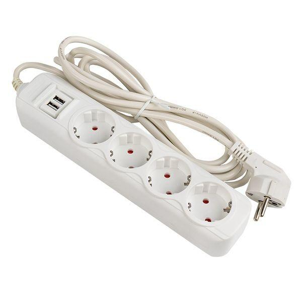 Удлинитель 4х2м 16А IP20 Эксперт 3.5кВт 2хUSB 2.1А ПВС 3х1 PROxima EKF UBA16-2USB-4-02i ТехноИмпульс