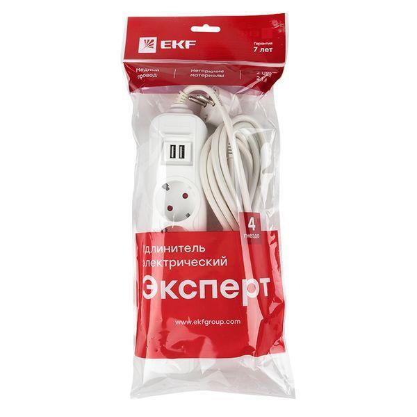 Удлинитель 4х2м 16А IP20 Эксперт 3.5кВт 2хUSB 2.1А ПВС 3х1 PROxima EKF UBA16-2USB-4-02i ТехноИмпульс