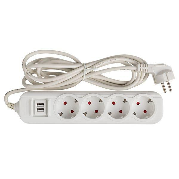 Удлинитель 4х2м 16А IP20 Эксперт 3.5кВт 2хUSB 2.1А ПВС 3х1 PROxima EKF UBA16-2USB-4-02i ТехноИмпульс