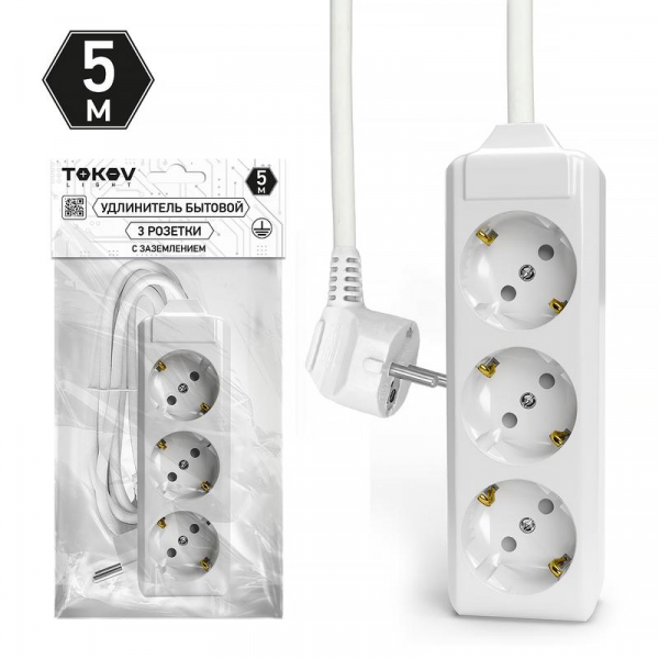 Удлинитель 3х5м с заземл. 10А 3х1.5 TOKOV LIGHT TKL-C01-BU3-5-1.5-Z ТехноИмпульс