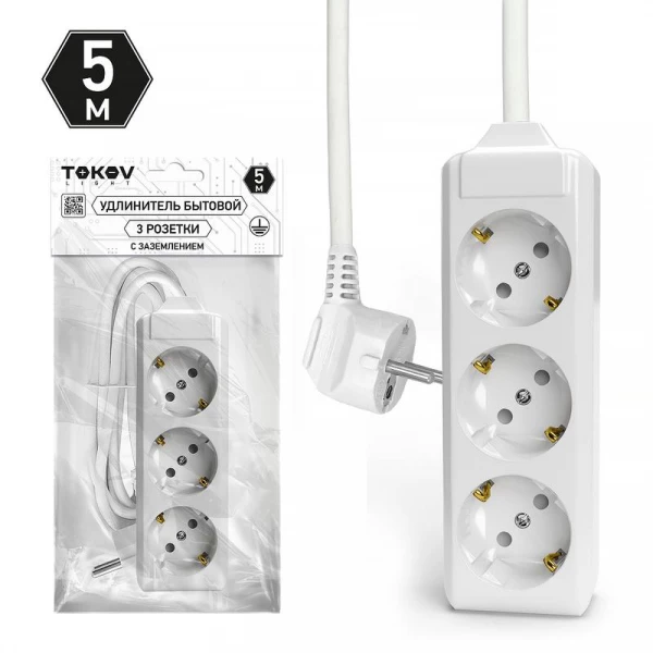 Удлинитель 3х5м с заземл. 10А 3х1.5 TOKOV LIGHT TKL-C01-BU3-5-1.5-Z ТехноИмпульс