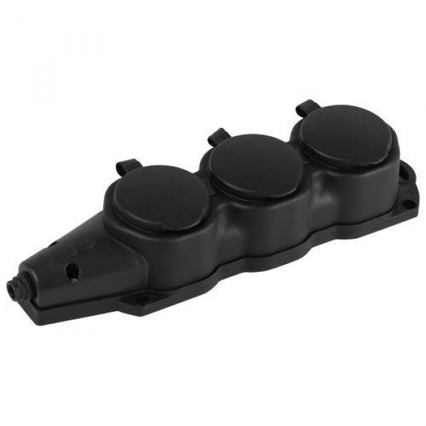 Колодка 3-м с заземл. 16A IP44 KX-3e-B-IP44 каучук. черн. Эра Б0068453 ТехноИмпульс