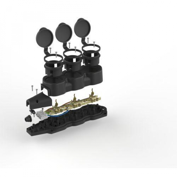 Колодка 3-м с заземл. 16A IP44 KX-3e-B-IP44 каучук. черн. Эра Б0068453 ТехноИмпульс