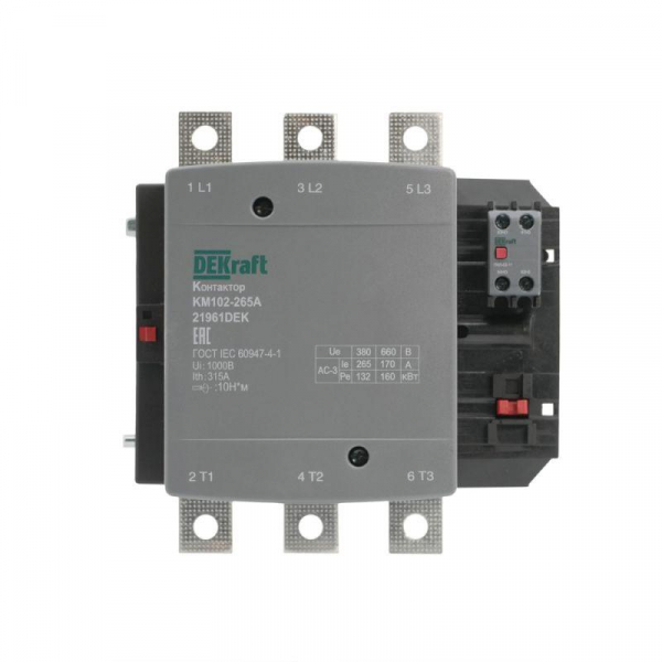 Контактор 265А 220В АС АС3 АС4 1НО+1НЗ КМ-102 DEKraft 21961DEK ТехноИмпульс