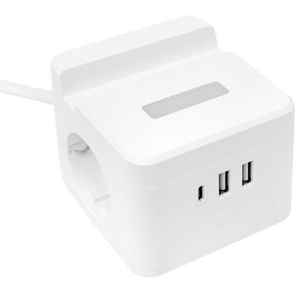 Удлинитель "Куб" 2х1.3м USB + 2Type C с быстрой зарядкой подставкой под телефон и ночником 1кв.мм EKF UBA-CUB-2-FC ТехноИмпульс