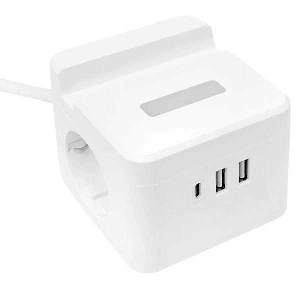 Удлинитель "Куб" 2х1.3м USB + 2Type C с быстрой зарядкой подставкой под телефон и ночником 1кв.мм EKF UBA-CUB-2-FC ТехноИмпульс