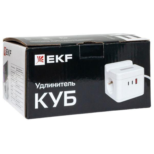 Удлинитель "Куб" 2х1.3м USB + 2Type C с быстрой зарядкой подставкой под телефон и ночником 1кв.мм EKF UBA-CUB-2-FC ТехноИмпульс