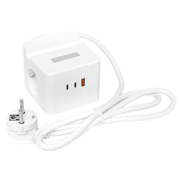 Удлинитель "Куб" 2х1.3м USB + 2Type C с быстрой зарядкой подставкой под телефон и ночником 1кв.мм EKF UBA-CUB-2-FC ТехноИмпульс