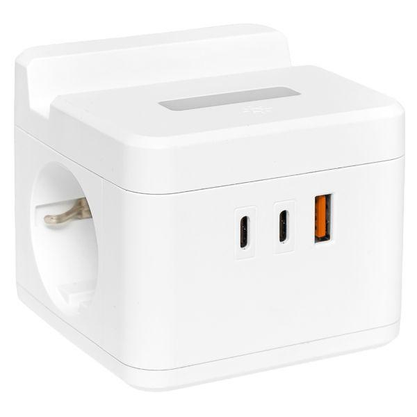 Удлинитель "Куб" 2х1.3м USB + 2Type C с быстрой зарядкой подставкой под телефон и ночником 1кв.мм EKF UBA-CUB-2-FC ТехноИмпульс