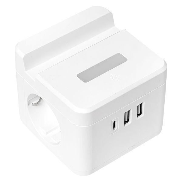 Удлинитель "Куб" 2х1.3м USB + 2Type C с быстрой зарядкой подставкой под телефон и ночником 1кв.мм EKF UBA-CUB-2-FC ТехноИмпульс