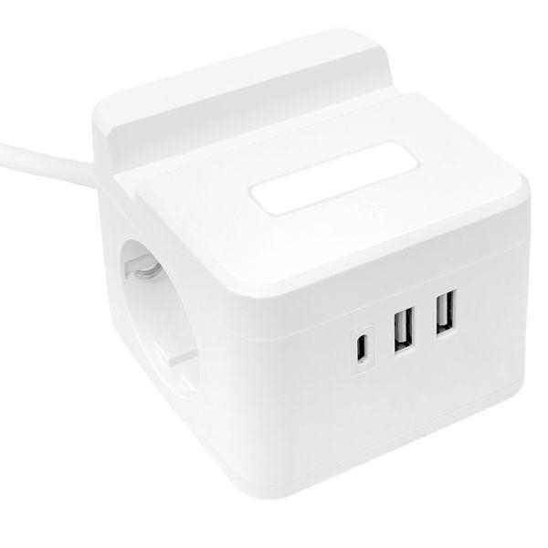 Удлинитель "Куб" 2х1.3м USB + 2Type C с быстрой зарядкой подставкой под телефон и ночником 1кв.мм EKF UBA-CUB-2-FC ТехноИмпульс