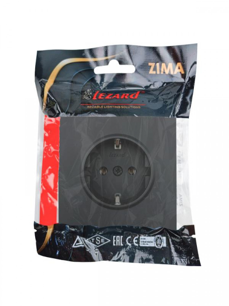 Розетка 1-мест. с/з ПБТ СП ZIMA IP20 16А безвинт. зажим черн. бархат LEZARD 704-4288-122BQC ТехноИмпульс