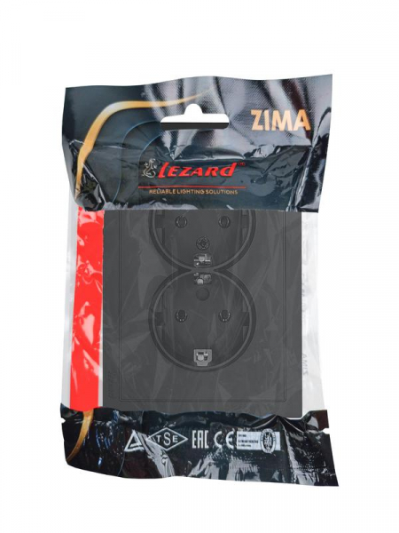 Розетка 2-мест. б/з СП ZIMA IP20 16А ПБТ безвинт. зажим черн. бархат LEZARD 704-4200-128BQC ТехноИмпульс