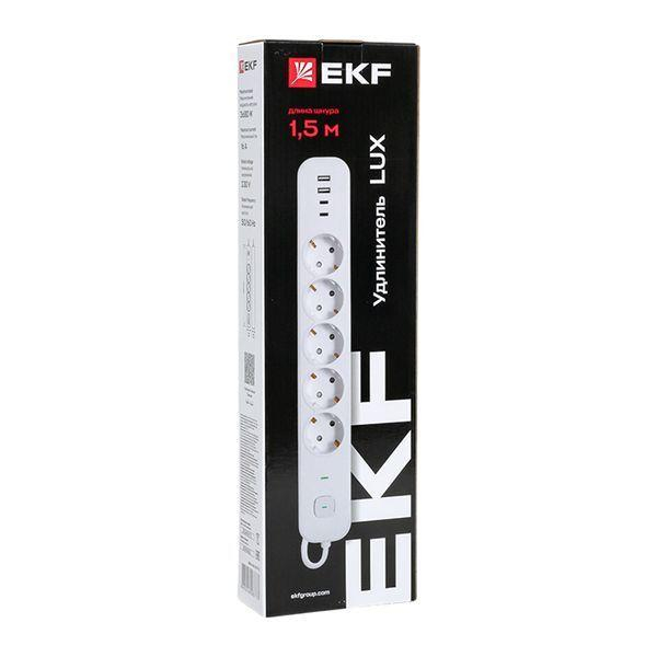 Удлинитель 5х1.5м IP20 2USB 2.4А+2type-C LUX 1.5кв.мм EKF UBA-LUX-515-TC ТехноИмпульс