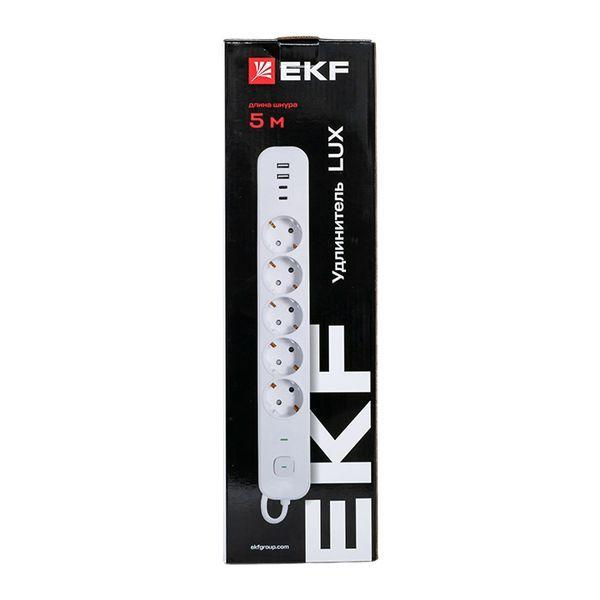 Удлинитель 5х5м IP20 2USB 2.4А+2type-C LUX 1.5кв.мм EKF UBA-LUX-505-TC ТехноИмпульс