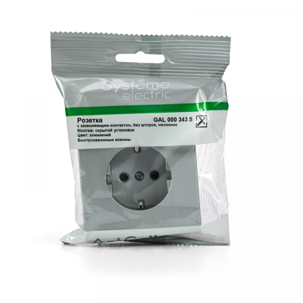 Розетка ArtGallery 16А с заземл. быстрозажим. клем. механизм алюм. SE GAL000343S ТехноИмпульс