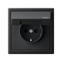 Розетка ArtGallery 16А IP44 с заземл. со шторками с крышкой быстрозажим. клем. механизм карбон SE GAL441046S ТехноИмпульс