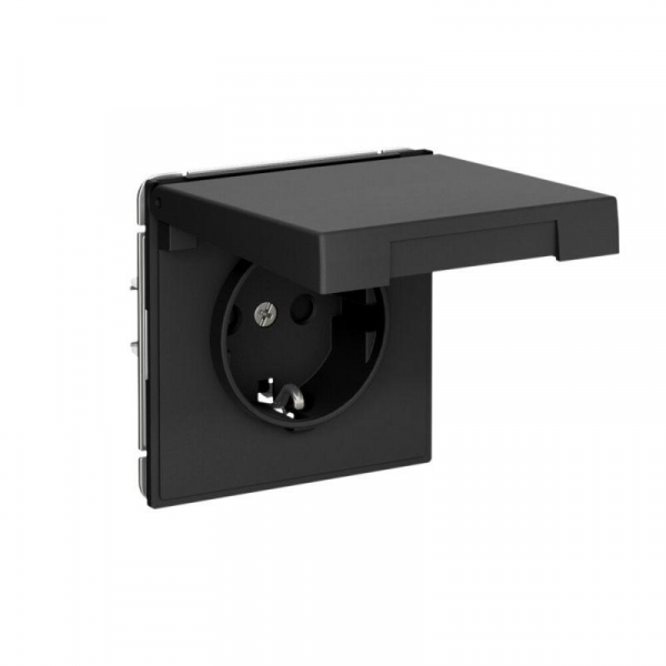 Розетка ArtGallery 16А IP44 с заземл. со шторками с крышкой быстрозажим. клем. механизм карбон SE GAL441046S ТехноИмпульс