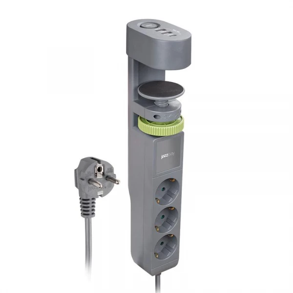 Удлинитель 3х1.5м на струбцине с заземл. с выкл. 3 USB выхода (2А+1С) IP20 ПВС 3х1 ETD-03U-150-gy (3х1.5) сер. JAZZway 5059559 ТехноИмпульс