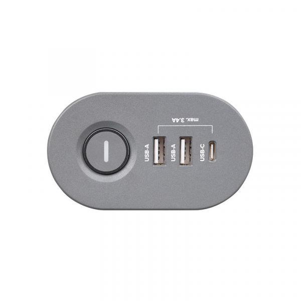 Удлинитель 3х1.5м на струбцине с заземл. с выкл. 3 USB выхода (2А+1С) IP20 ПВС 3х1 ETD-03U-150-gy (3х1.5) сер. JAZZway 5059559 ТехноИмпульс