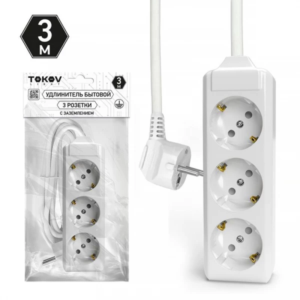Удлинитель 3х3м с заземл. 10А 3х1.5 TOKOV LIGHT TKL-C01-BU3-3-1.5-Z ТехноИмпульс