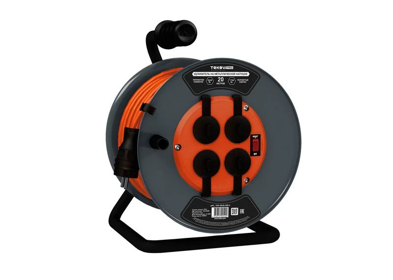 Удлинитель на метал. катушке 4х20м с заземл.16А IP44 ПВС 3х2.5 с выкл. медь TOKOV ELECTRIC TKP-SK20-325-Z ТехноИмпульс